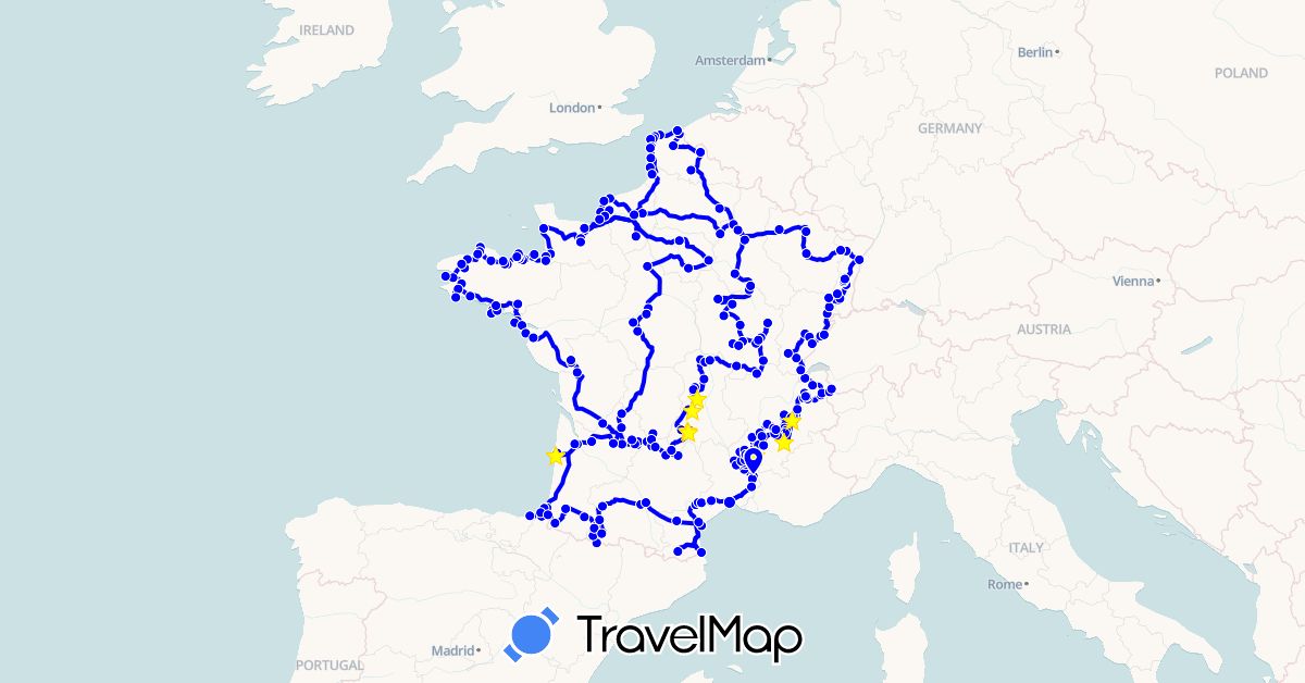 TravelMap itinerary: 2016 in Switzerland, Spain, France (Europe)