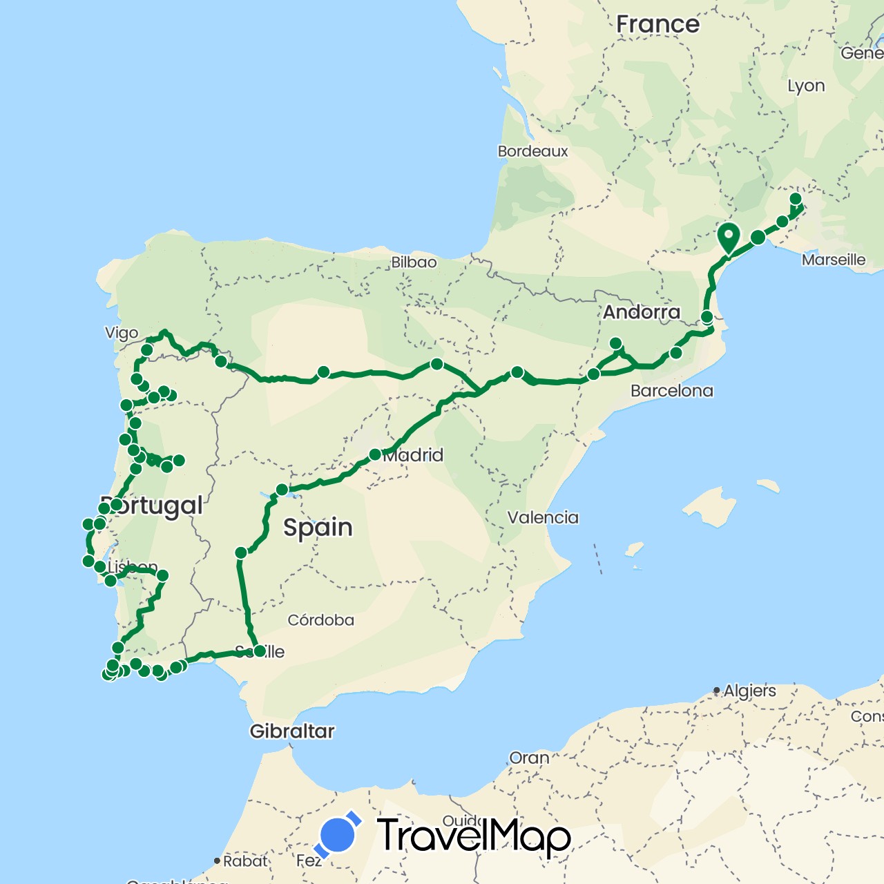 TravelMap itinerary: 2017 in Spain, France, Portugal (Europe)