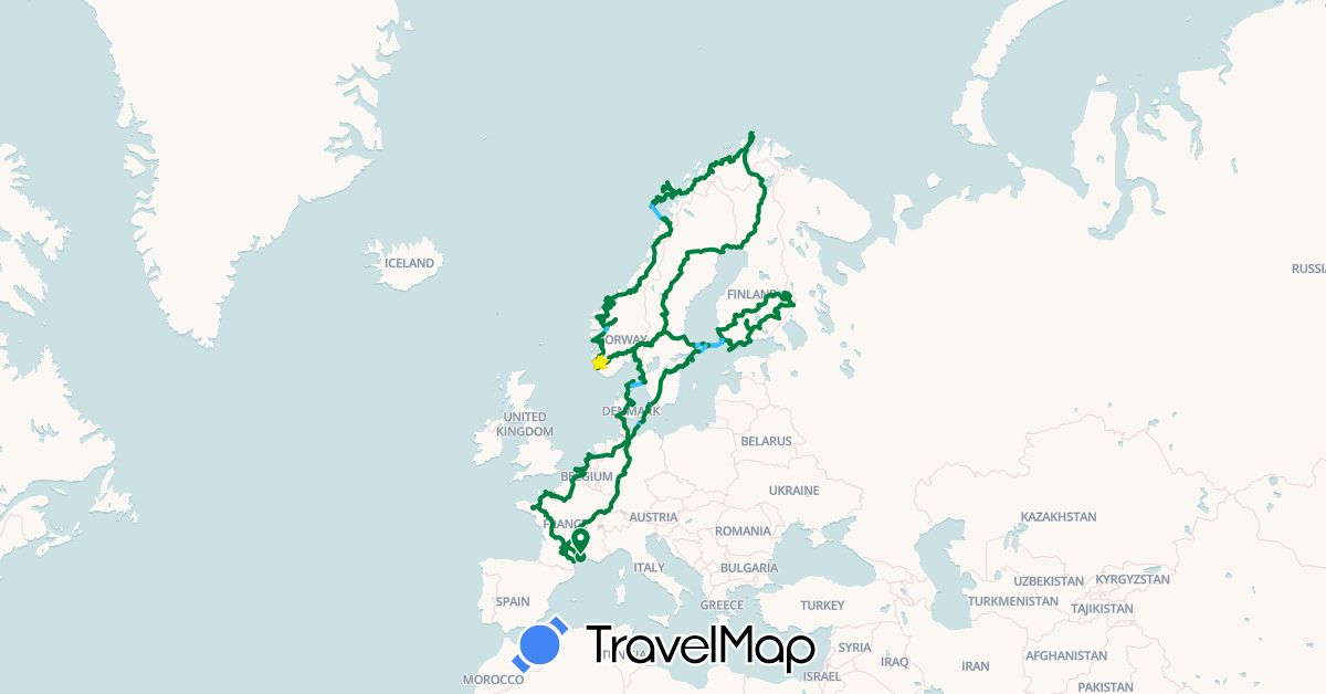 TravelMap itinerary: hiking, boat, 2017 in Åland Islands, Belgium, Germany, Denmark, Finland, France, Netherlands, Norway, Sweden (Europe)